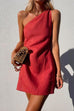 Priyavil One Shoulder Solid Cotton Linen Mini Dress