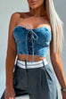 Priyavil Lace Up Strapless Denim Corset Crop Top