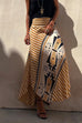 Priyavil High Waist Stripes Splice Printed Maxi Irregular Skirt