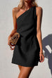 Priyavil One Shoulder Solid Cotton Linen Mini Dress