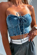 Priyavil Lace Up Strapless Denim Corset Crop Top