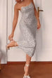 Priyavil Spaghetti Strap Sequin Bodycon Midi Party Dress