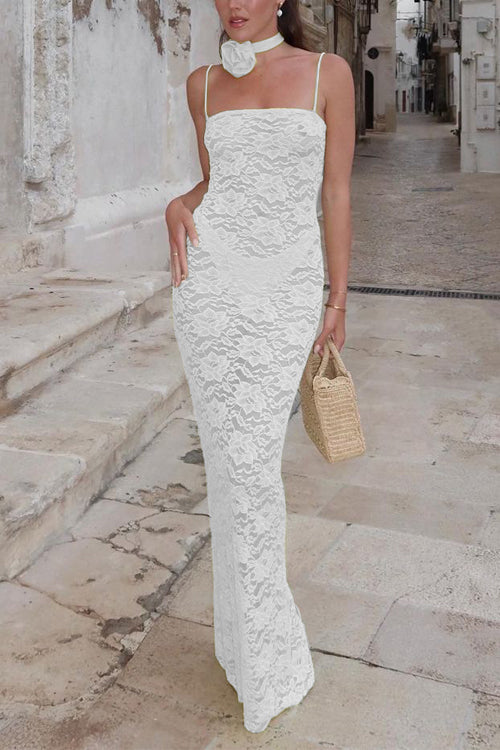 Priyavil Adjustable Straps Lace Hollow Out Maxi Bodycon Dress