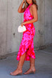 Priyavil Cross Halter Backless Printed Irregular Ruffle Dress