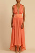 Priyavil Deep V Neck Halter Backless Flowy Maxi Party Dress