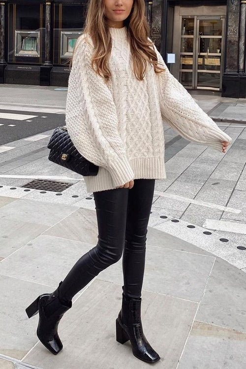 Priyavil Oversized Mockneck Cable Knit Winter Sweater
