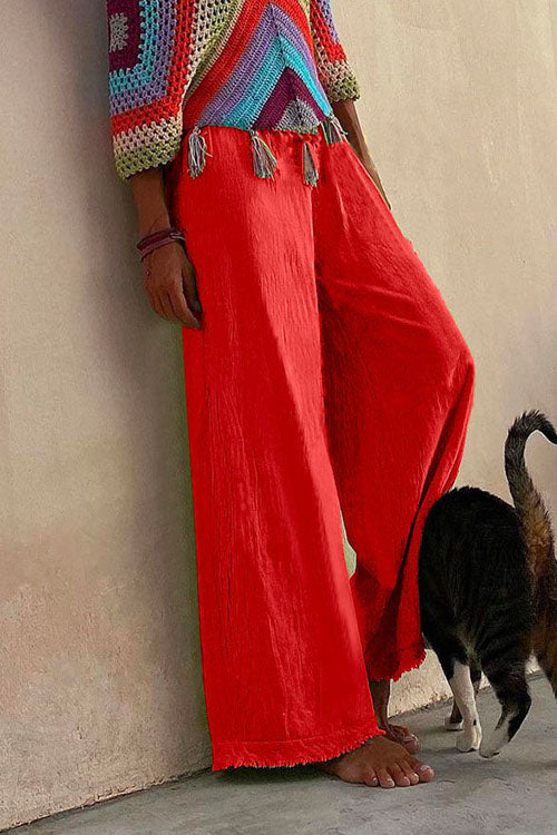 Priyavil Solid Raw Hem Wide Leg Casual Pants