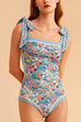 Priyavil Bow Shoulder Floral Print One-piece Swimsuit