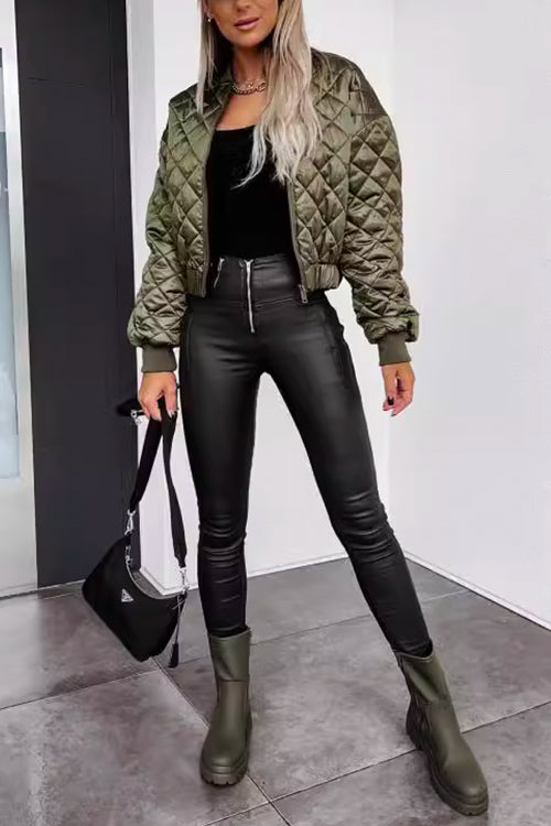 Priyavil On-trend Zip Up Diamond Quilted Short Padded Jacket