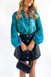 Priyavil Stand Collar Balloon Sleeves Button Down Flowy Printed Shirt