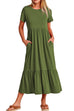 Priyavil O Neck Short Sleeve Ruffle Swing Maxi Dress