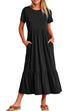 Priyavil O Neck Short Sleeve Ruffle Swing Maxi Dress