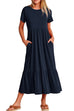 Priyavil O Neck Short Sleeve Ruffle Swing Maxi Dress