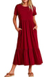 Priyavil O Neck Short Sleeve Ruffle Swing Maxi Dress