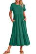 Priyavil O Neck Short Sleeve Ruffle Swing Maxi Dress