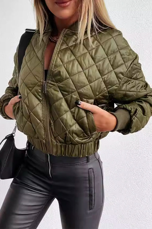 Priyavil On-trend Zip Up Diamond Quilted Short Padded Jacket