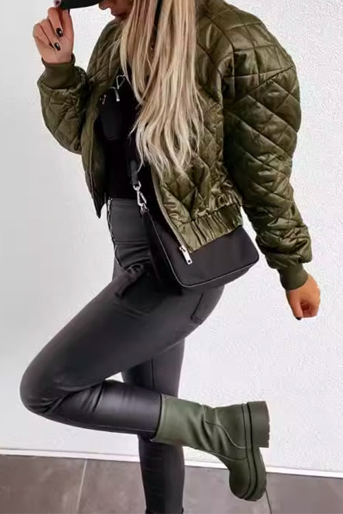 Priyavil On-trend Zip Up Diamond Quilted Short Padded Jacket