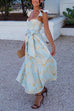 Priyavil Ruffled Shoulder Bow Knot Waist Slit Printed Vintage Party Dress