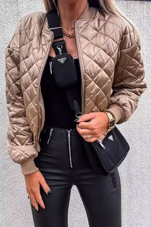 Priyavil On-trend Zip Up Diamond Quilted Short Padded Jacket