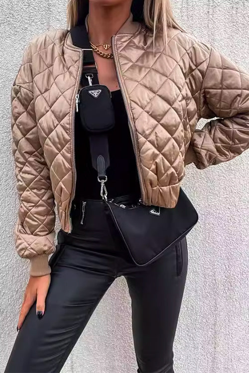 Priyavil On-trend Zip Up Diamond Quilted Short Padded Jacket