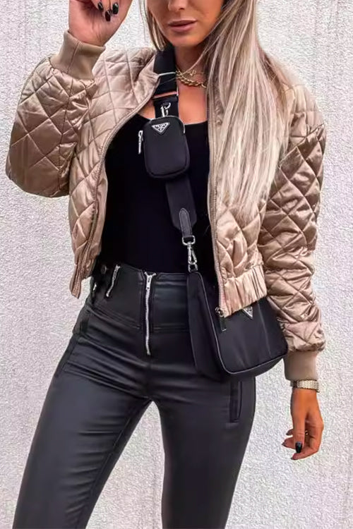 Priyavil On-trend Zip Up Diamond Quilted Short Padded Jacket