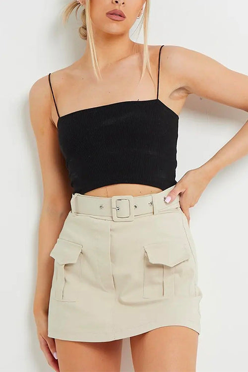 Priyavil High Waist Belted Pockets Mini Skort