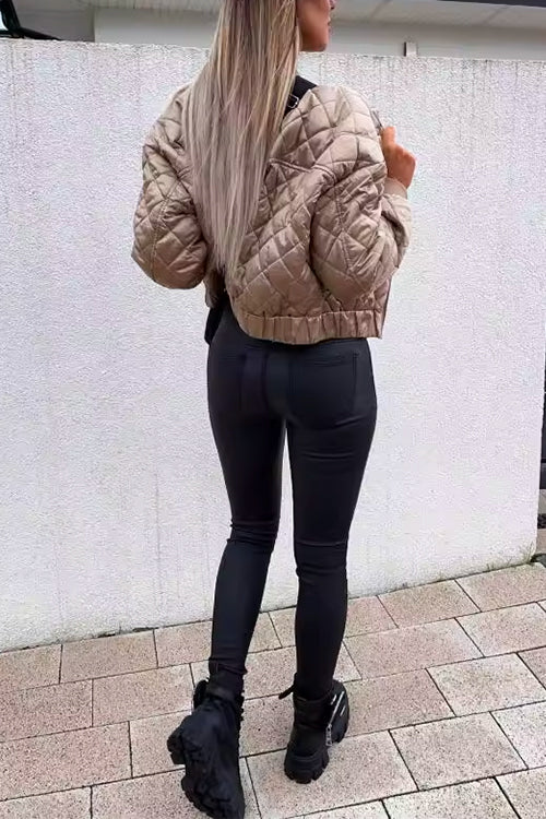 Priyavil On-trend Zip Up Diamond Quilted Short Padded Jacket