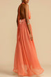 Priyavil Deep V Neck Halter Backless Flowy Maxi Party Dress