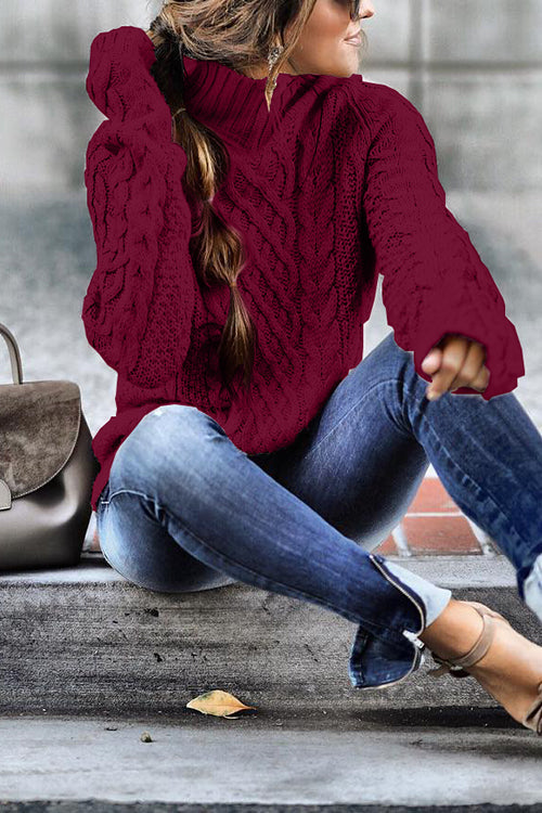 Priyavil Mockneck Solid Cable Knit Pullover Sweater
