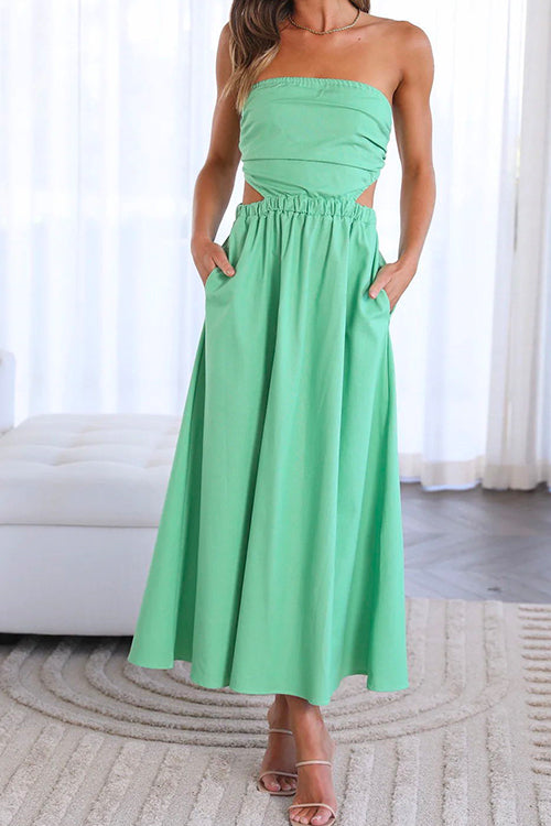 Priyavil Off Shoulder Backless Cut Out Waist Maxi Swing Dress