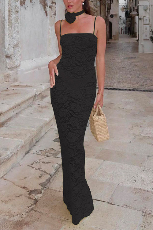 Priyavil Adjustable Straps Lace Hollow Out Maxi Bodycon Dress