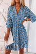 Priyavil V Neck Puff Sleeve Waisted Floral Ruffle Dress
