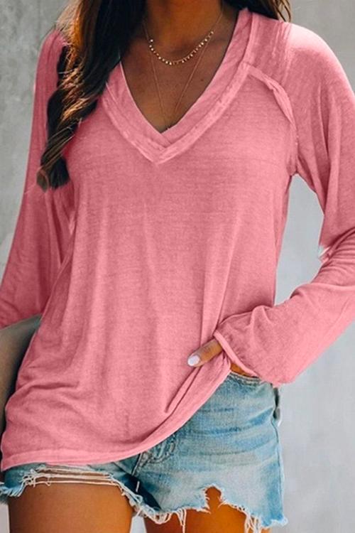 Priyavil Solid V Neck Long Sleeve Plain Shirt