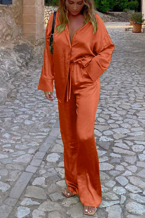 Priyavil Long Sleeves Silk Blouse Shirt+Pants Set