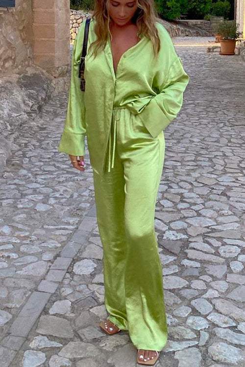 Priyavil Long Sleeves Silk Blouse Shirt+Pants Set