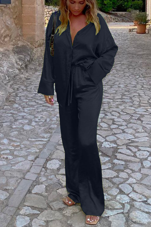 Priyavil Long Sleeves Silk Blouse Shirt+Pants Set