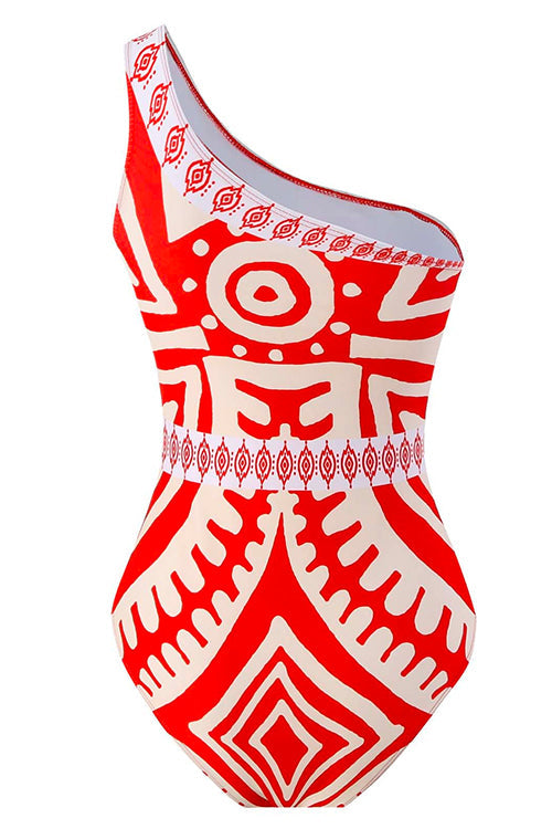 Priyavil Printed One Shoulder Tummy Control Swimsuit and Wide Leg Cover Up Pants Set