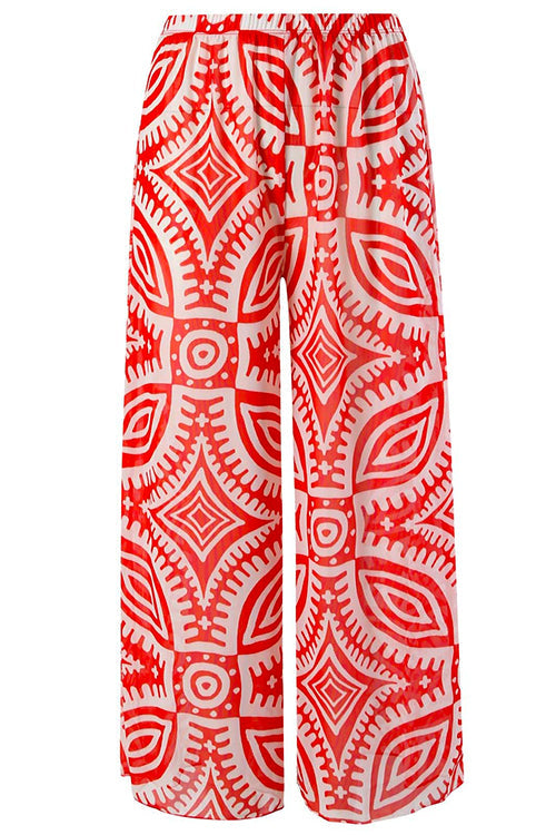 Priyavil Printed One Shoulder Tummy Control Swimsuit and Wide Leg Cover Up Pants Set