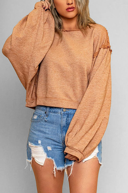 Priyavil Lantern Long Sleeves Oversized Solid Sweatshirt