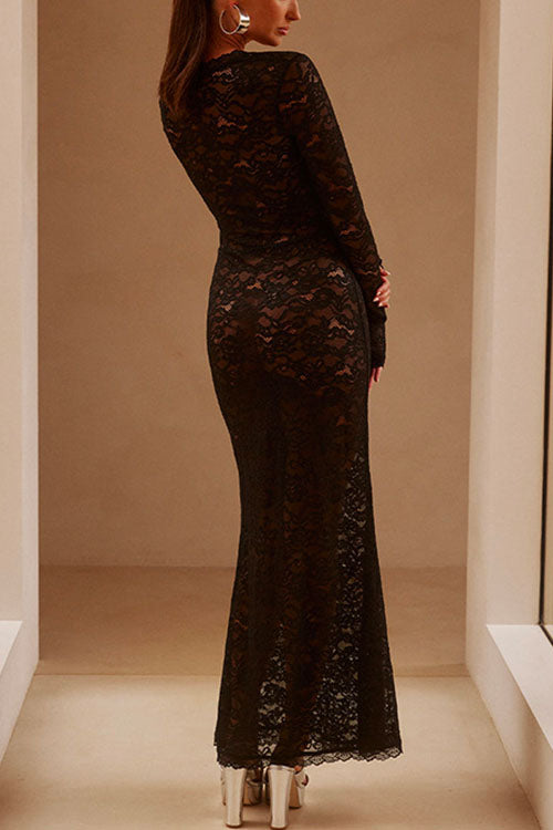 Priyavil Square Collar Lace Mermaid Maxi Dress