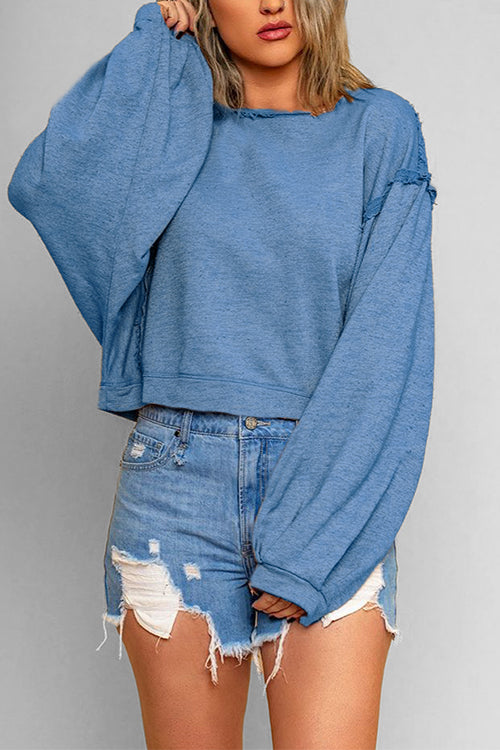 Priyavil Lantern Long Sleeves Oversized Solid Sweatshirt