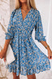 Priyavil V Neck Puff Sleeve Waisted Floral Ruffle Dress