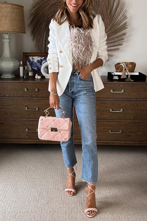 Priyavil Lapel Double Breasted Open Front Blazer Jacket