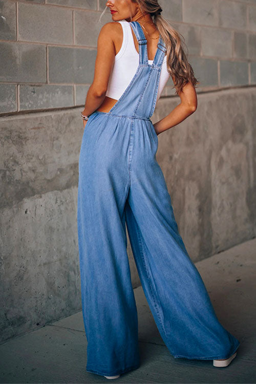 Priyavil Pocketed Wide Leg Baggy Denim Overalls
