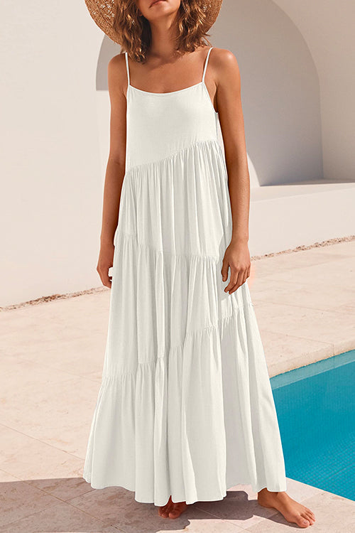 Priyavil Adjustable Straps Tiered Maxi Beach Dress