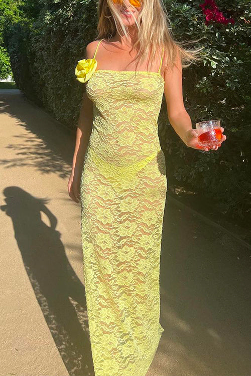 Priyavil Adjustable Straps Lace Hollow Out Maxi Bodycon Dress