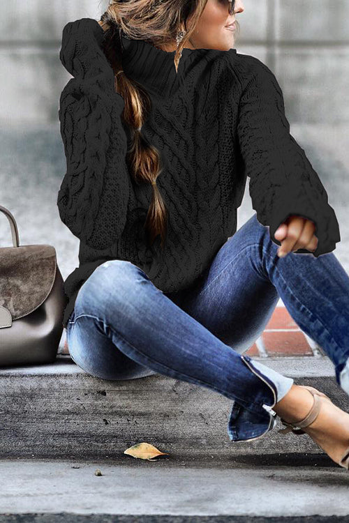 Priyavil Mockneck Solid Cable Knit Pullover Sweater