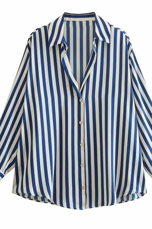 Priyavil Collared Long Sleeves Button Up Striped Blouse Shirt