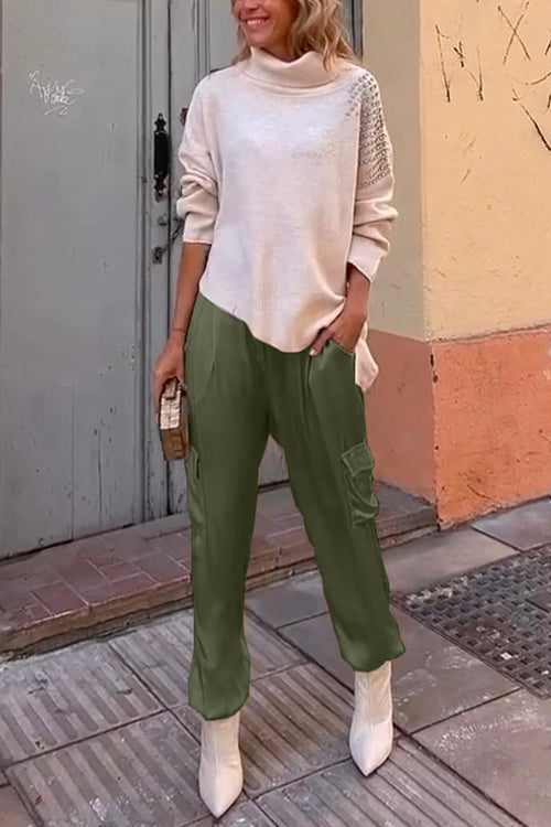 Priyavil Casual Pocketed Cargo Satin Jogger Pants