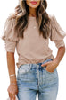Priyavil Buttons Puff Sleeve Solid T-shirt